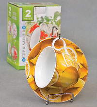 20041 Пара чайная "Лимоны" 250 мл. на металлическом стенде (18)
