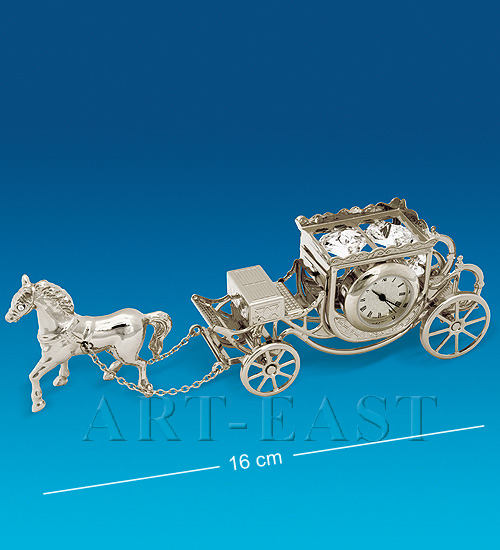 AR-1309/ 2 Фигурка с часами "Карета с лошадью" посеребр. (Юнион)