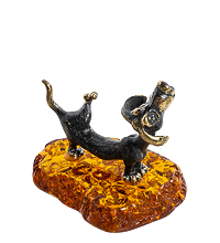 AM- 699 Фигурка "Такса на прогулке" (латунь, янтарь)