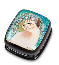 ШК-70/14 Шкатулка Федоскино "Кошка" 7,5х6,5 исп.Федяева
