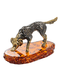 AM-1951 Фигурка "Собака Охотничья" (латунь, янтарь)
