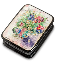 ШК-70/24 Шкатулка Федоскино "Букет" 9,5x7,0 исп. Петров